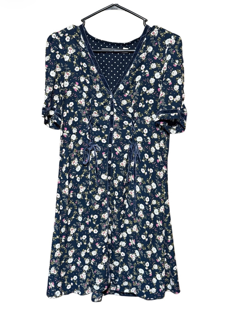 Chelsea & Violet Floral Mini Dress Navy Button Front Tie Waist S - Picture 2 of 4